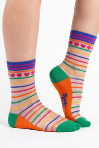 Sheer Striped Socks Orange/Green