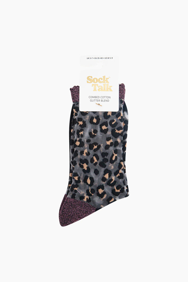 Sheer Animal Print Socks Black/Taupe