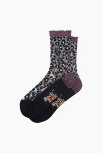 Sheer Animal Print Socks Black/Taupe