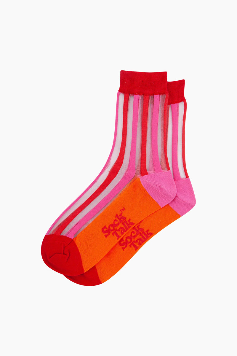 Sheer Striped Socks Red/Pink
