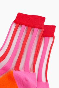 Sheer Striped Socks Red/Pink