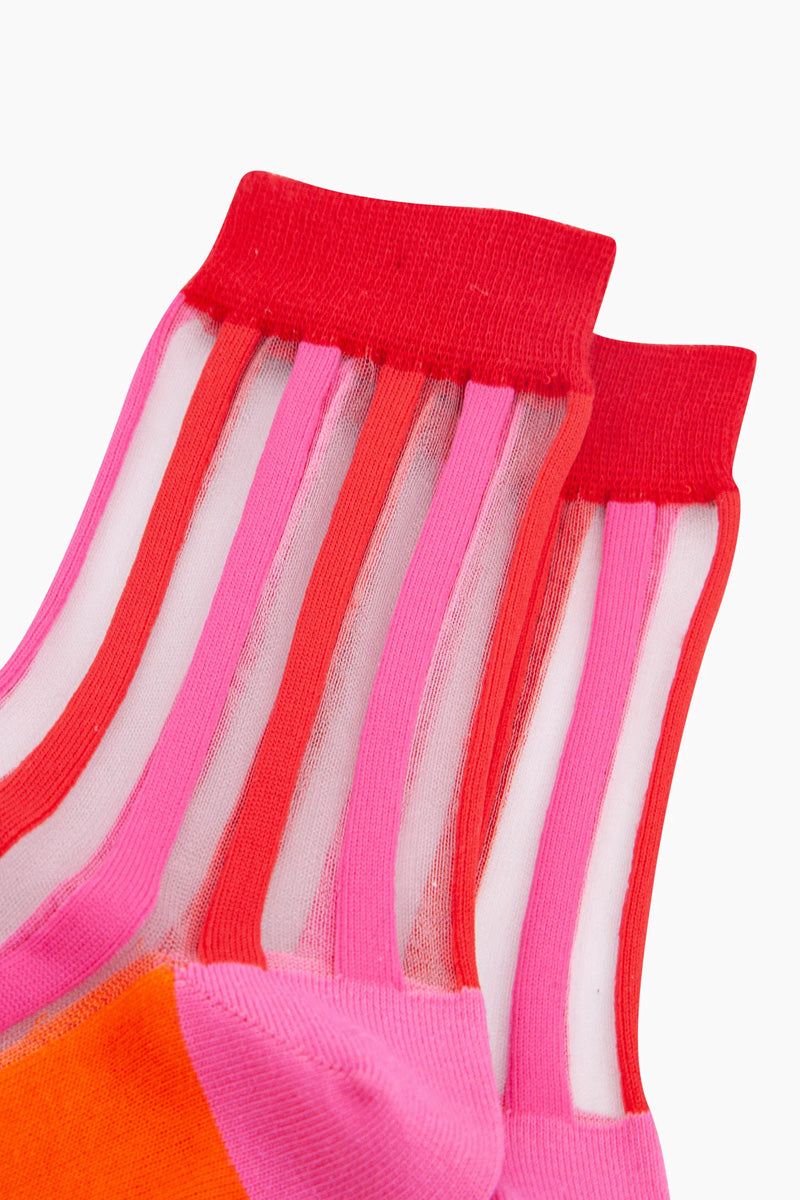 Sheer Striped Socks Red/Pink