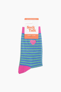 Heart Striped Cotton Socks Pink/Green/Blue
