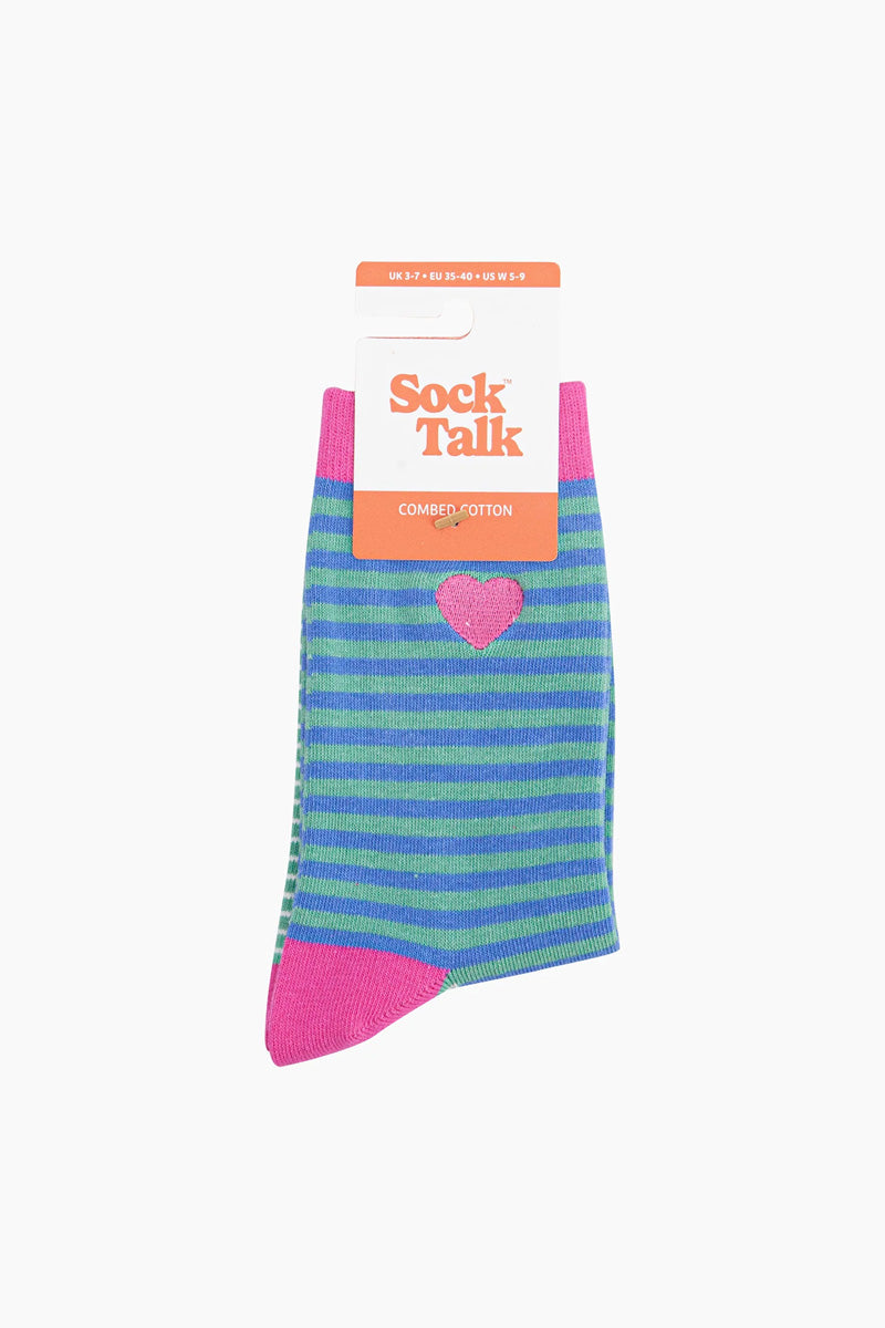 Heart Striped Cotton Socks Pink/Green/Blue