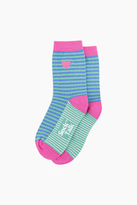 Heart Striped Cotton Socks Pink/Green/Blue