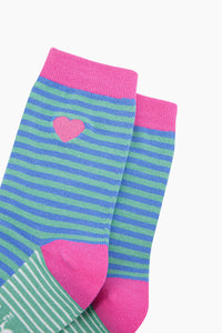 Heart Striped Cotton Socks Pink/Green/Blue