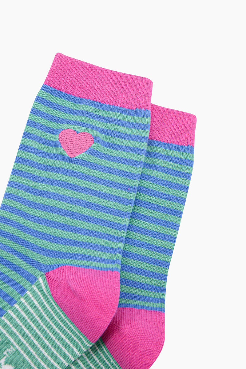 Heart Striped Cotton Socks Pink/Green/Blue