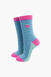 Heart Striped Cotton Socks Pink/Green/Blue