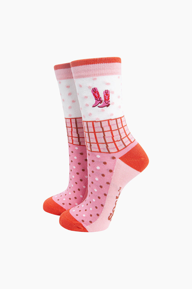 Cowgirl Print Cotton Socks Pink/Orange