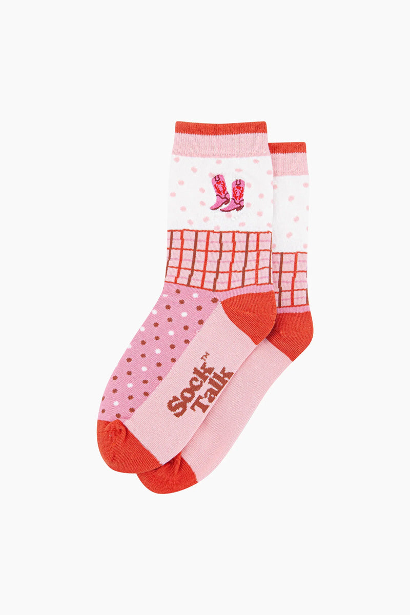 Cowgirl Print Cotton Socks Pink/Orange