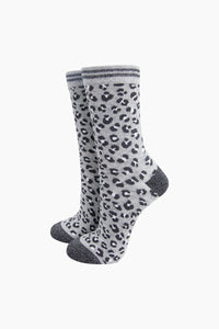 Cheetah Print Shimmer Socks Grey/Black/White