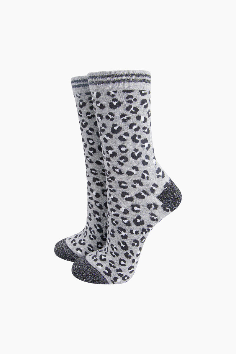 Cheetah Print Shimmer Socks Grey/Black/White