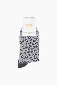 Cheetah Print Shimmer Socks Grey/Black/White