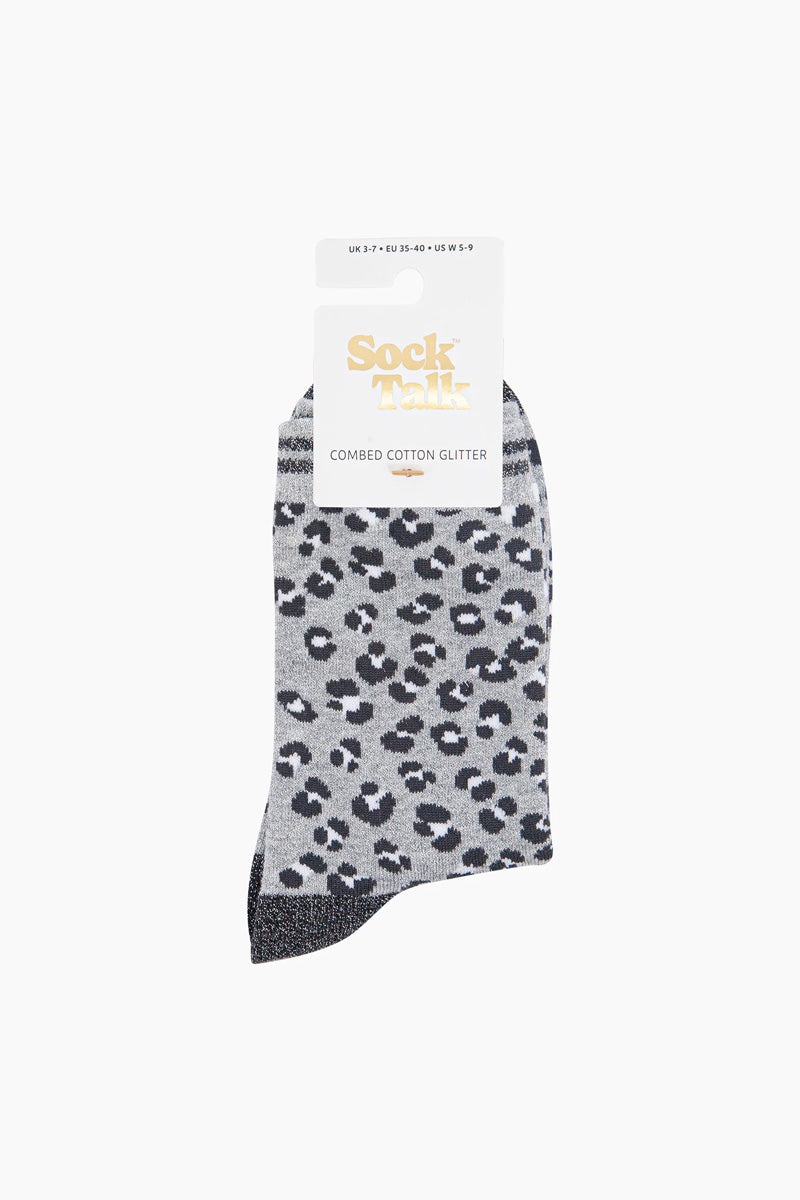 Cheetah Print Shimmer Socks Grey/Black/White