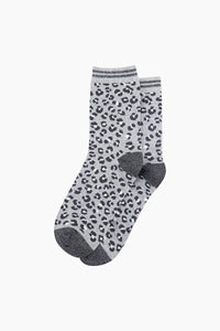 Cheetah Print Shimmer Socks Grey/Black/White