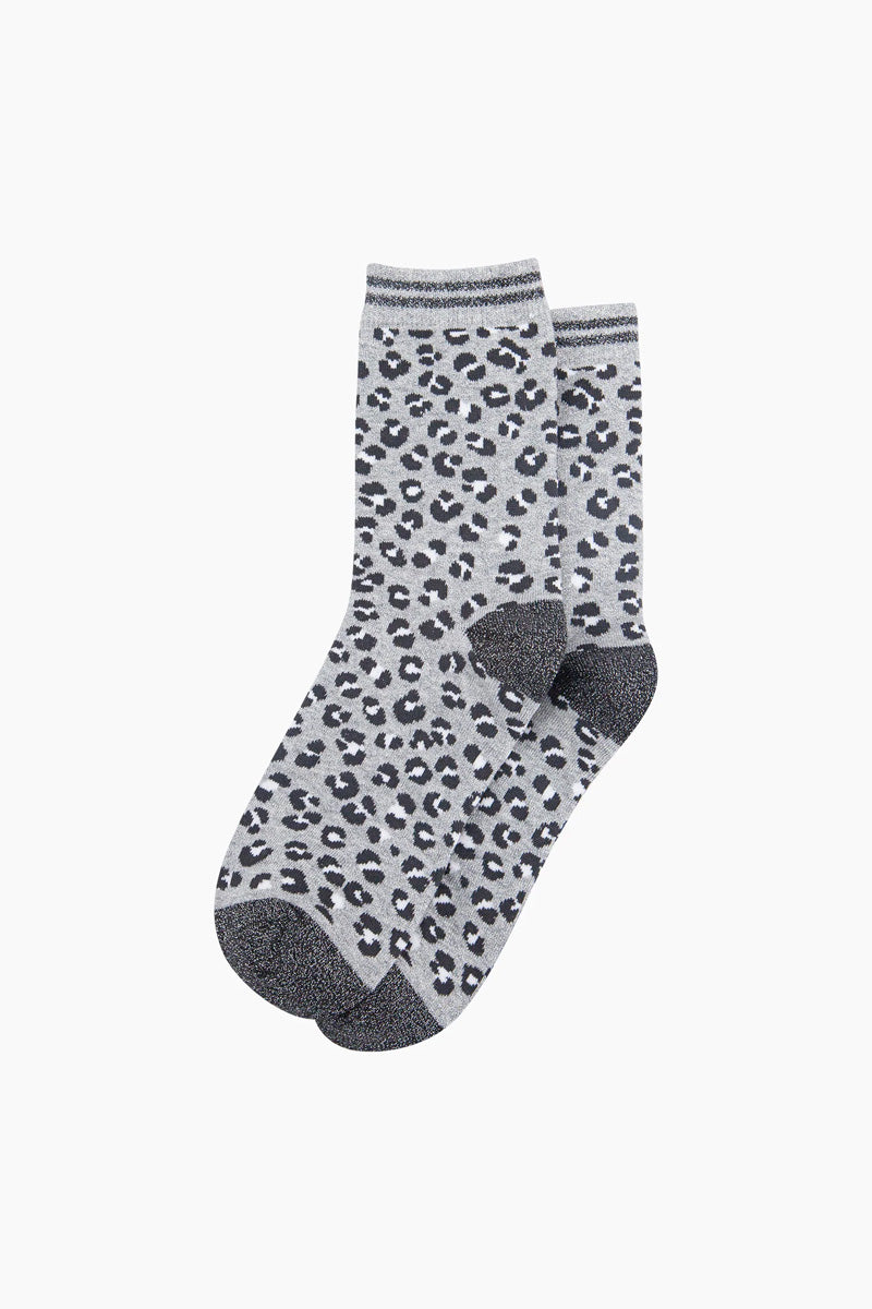 Cheetah Print Shimmer Socks Grey/Black/White