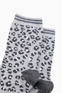 Cheetah Print Shimmer Socks Grey/Black/White
