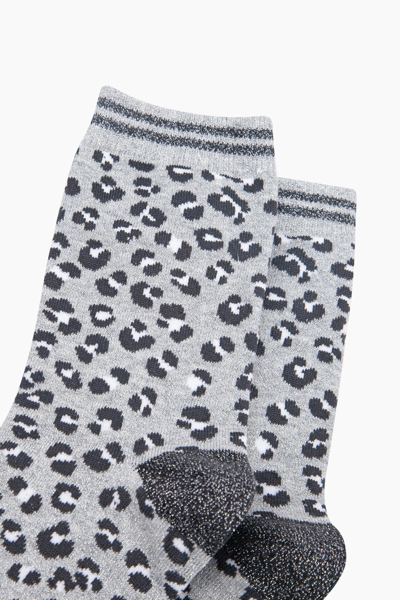 Cheetah Print Shimmer Socks Grey/Black/White