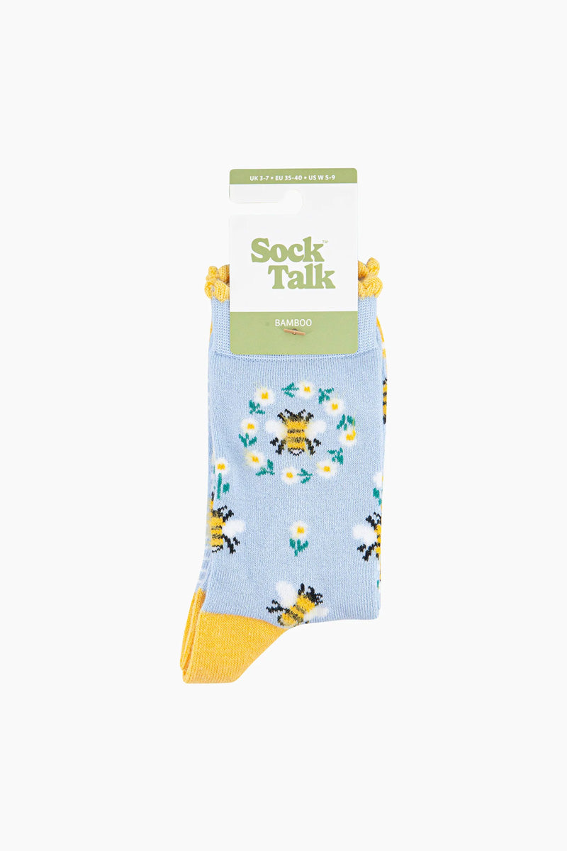 Busy Bee Print Bamboo Socks Blue/Yellow