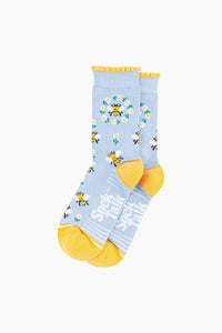 Busy Bee Print Bamboo Socks Blue/Yellow