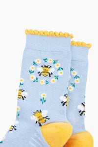 Busy Bee Print Bamboo Socks Blue/Yellow