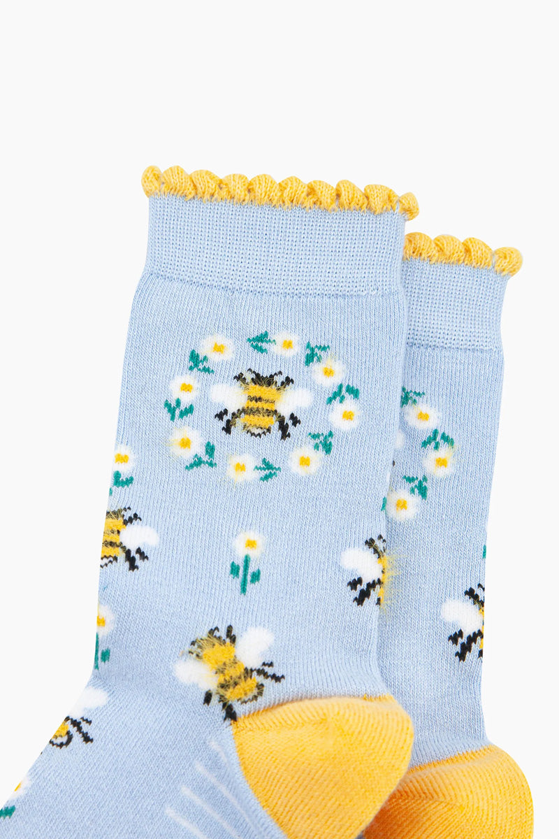 Busy Bee Print Bamboo Socks Blue/Yellow