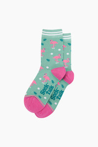 Flamingo Print Bamboo Socks Green/Pink