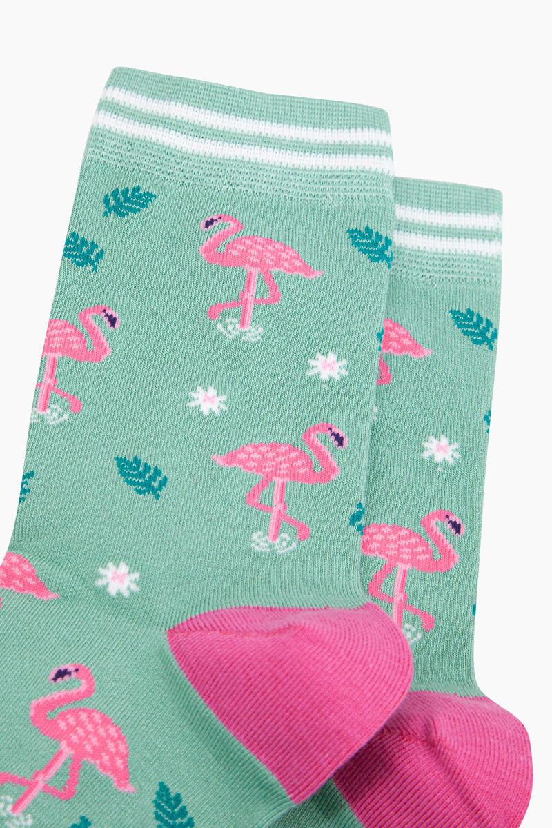 Flamingo Print Bamboo Socks Green/Pink