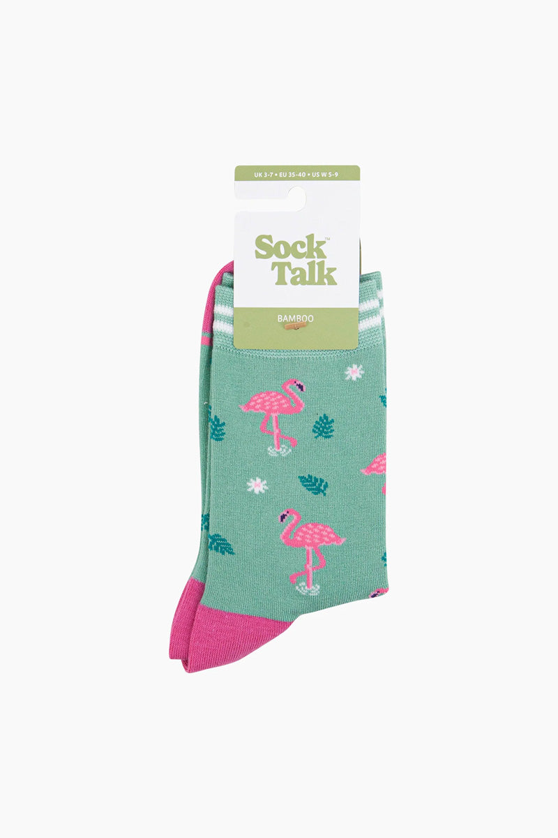 Flamingo Print Bamboo Socks Green/Pink