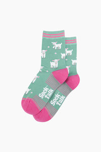 Spring Lamb Print Bamboo Socks Green/Pink