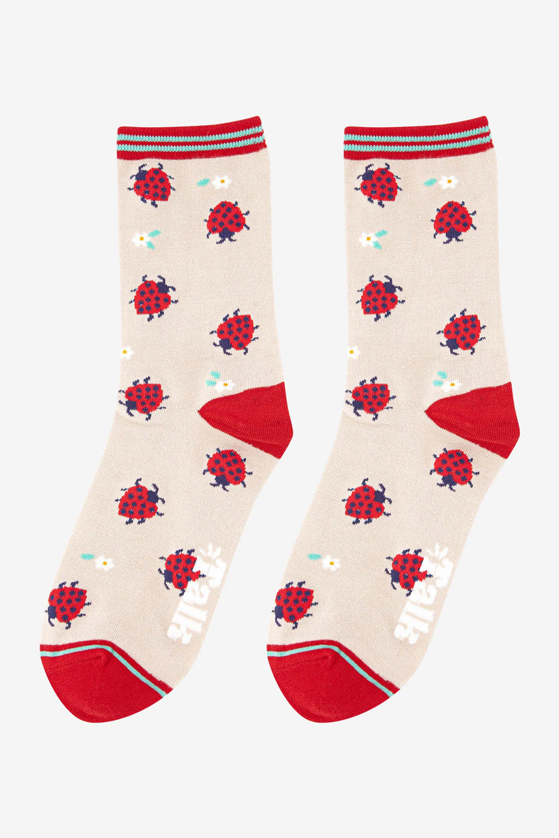 Ladybird Print Bamboo Socks Red/Stone