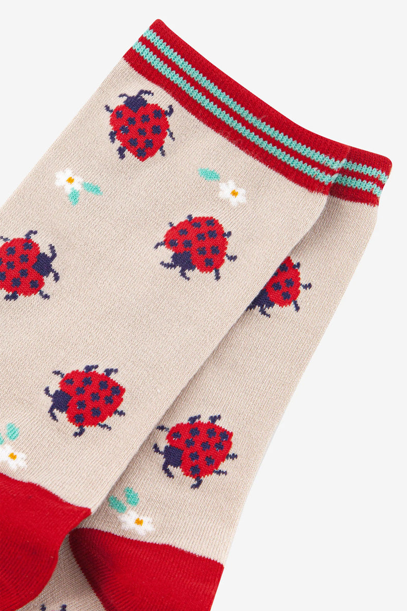 Ladybird Print Bamboo Socks Red/Stone