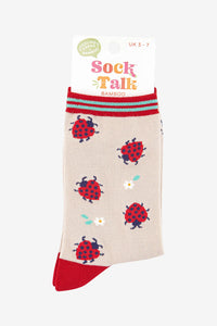 Ladybird Print Bamboo Socks Red/Stone