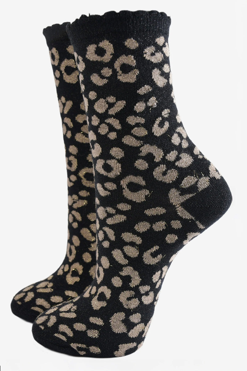 Animal Print Shimmer Socks Black/Gold