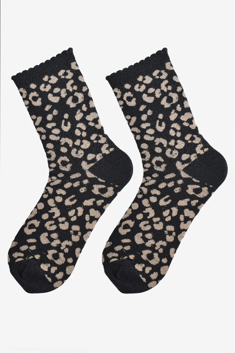 Animal Print Shimmer Socks Black/Gold