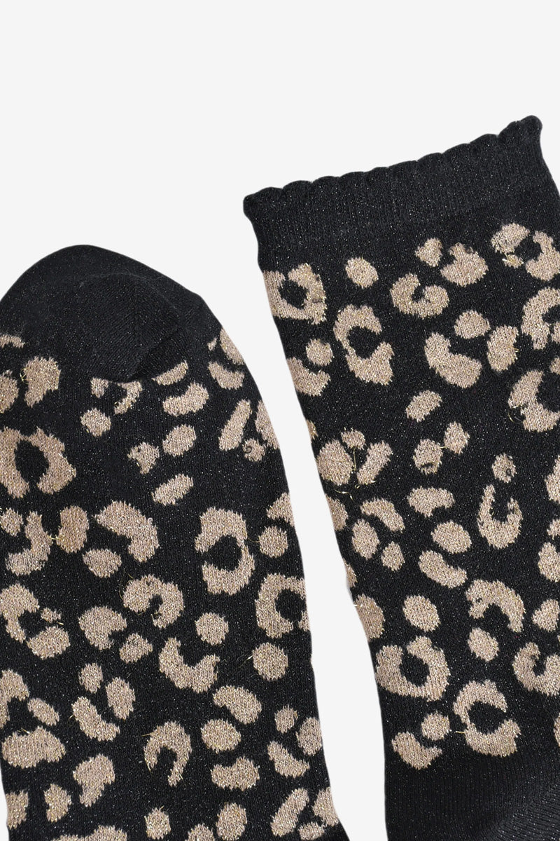 Animal Print Shimmer Socks Black/Gold
