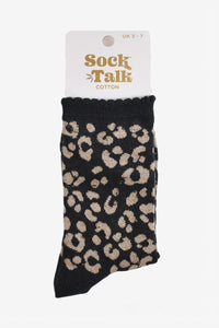Animal Print Shimmer Socks Black/Gold
