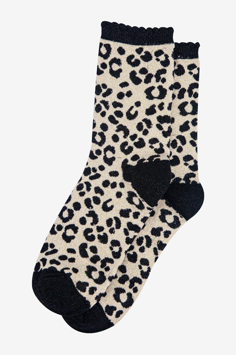 Animal Print Shimmer Socks Champagne/Black