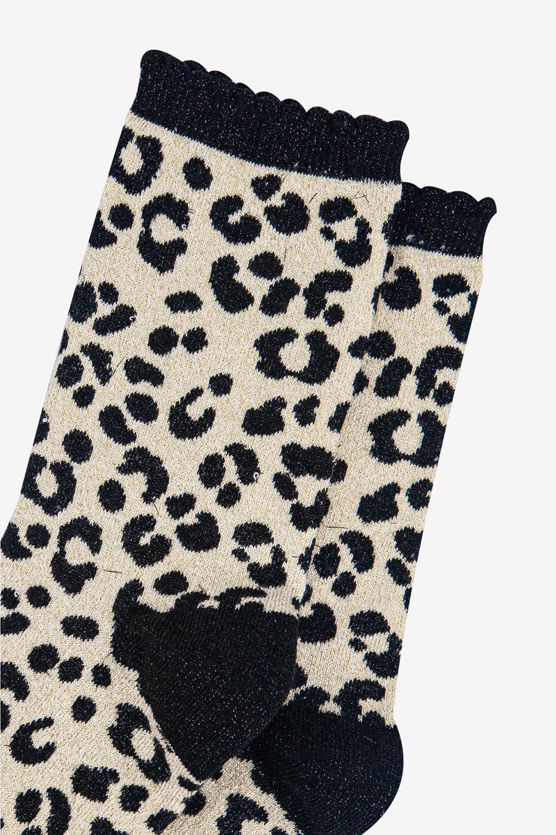 Animal Print Shimmer Socks Champagne/Black