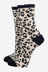 Animal Print Shimmer Socks Champagne/Black