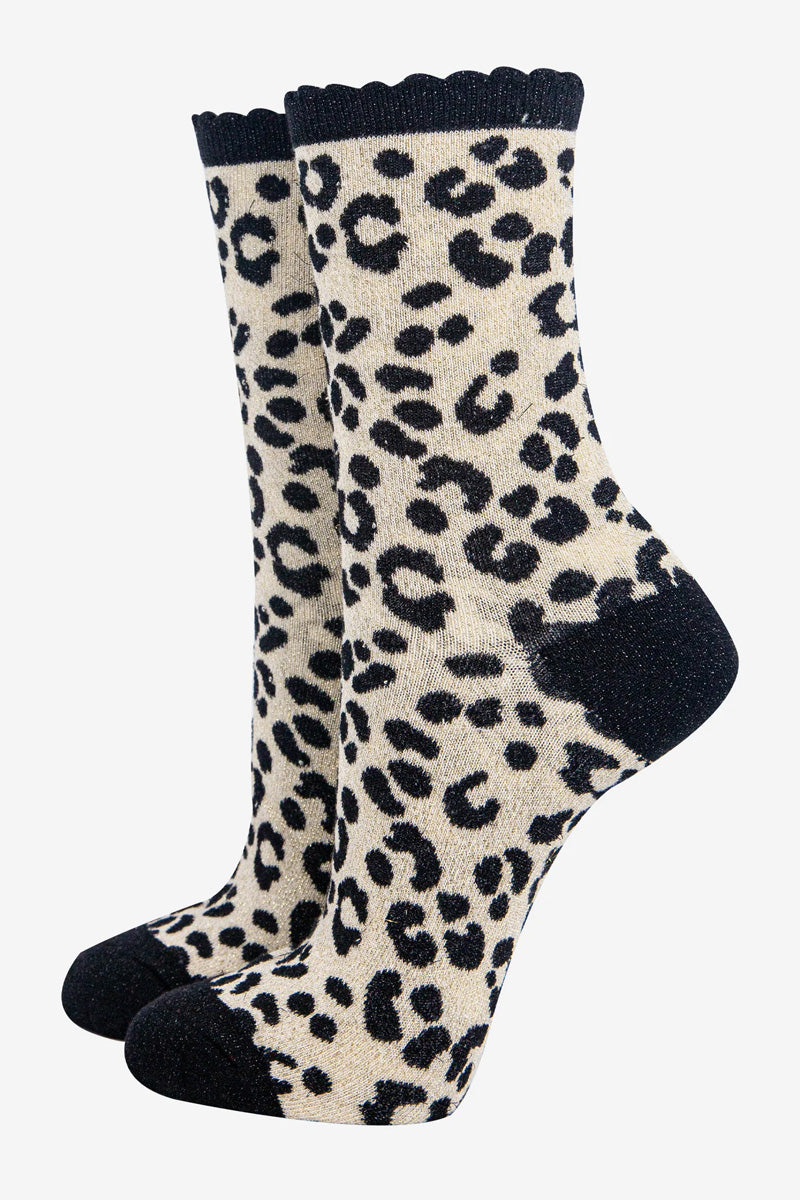 Animal Print Shimmer Socks Champagne/Black