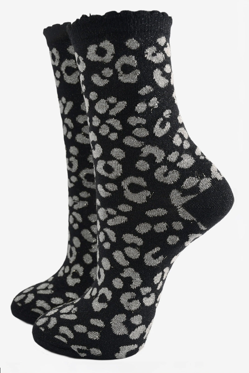 Animal Print Shimmer Socks Black/Grey