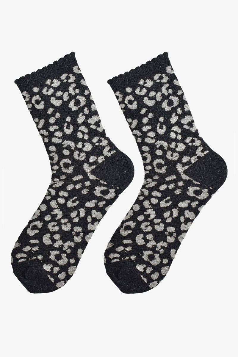 Animal Print Shimmer Socks Black/Grey