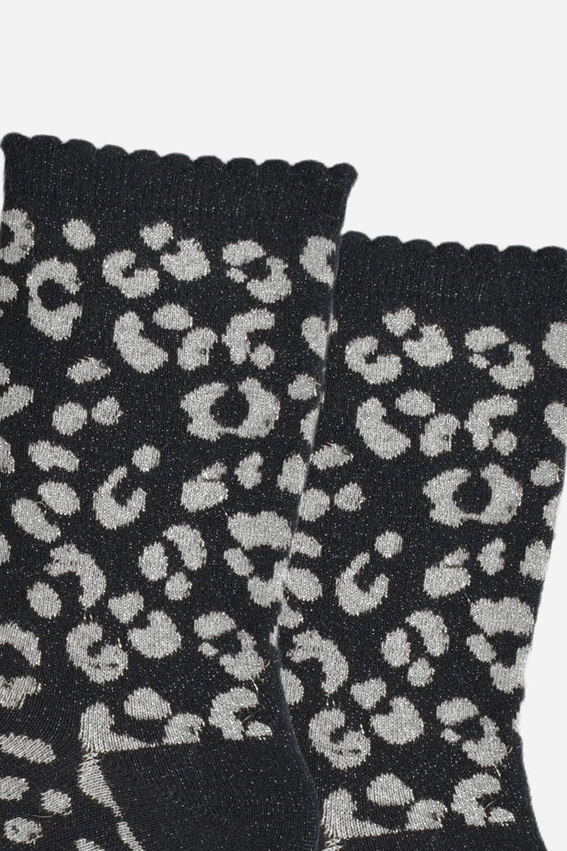 Animal Print Shimmer Socks Black/Grey