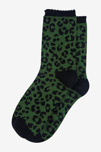 Animal Print Shimmer Socks Green/Black
