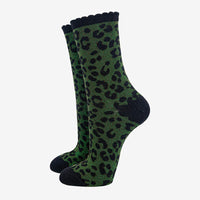 Animal Print Shimmer Socks Green/Black