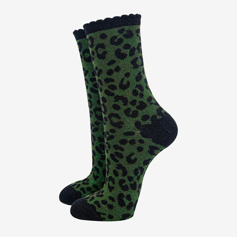 Animal Print Shimmer Socks Green/Black