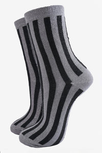 Sienna Striped Shimmer Socks Grey/Black
