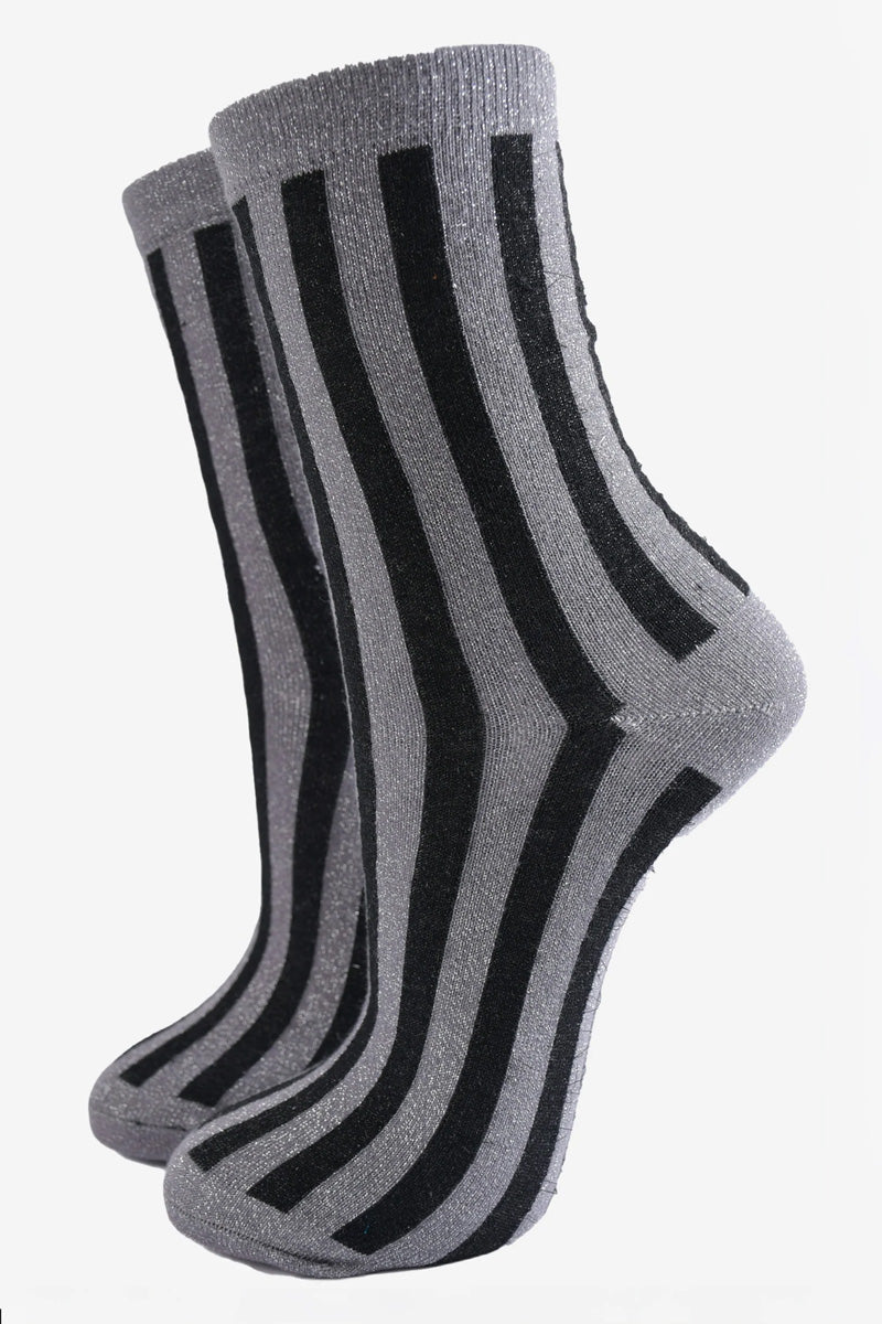 Sienna Striped Shimmer Socks Grey/Black