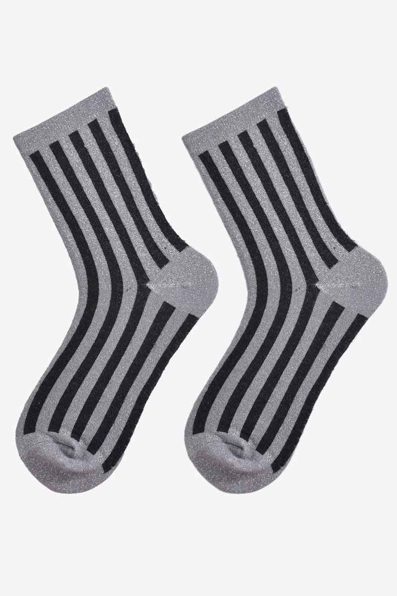 Sienna Striped Shimmer Socks Grey/Black